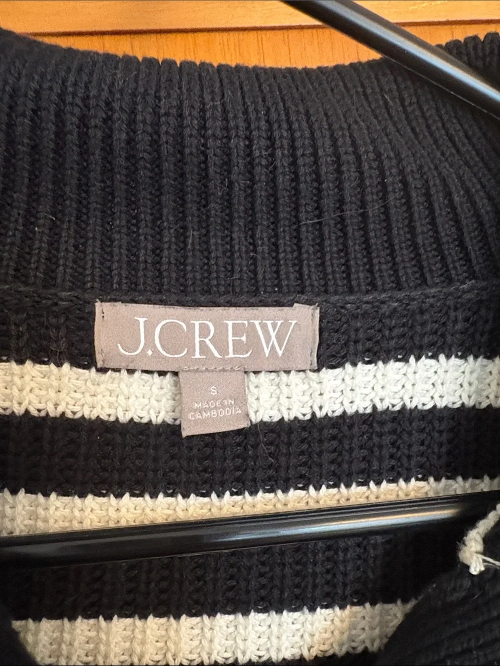 J. Crew Black & White Striped Cowl-Snap Sweater